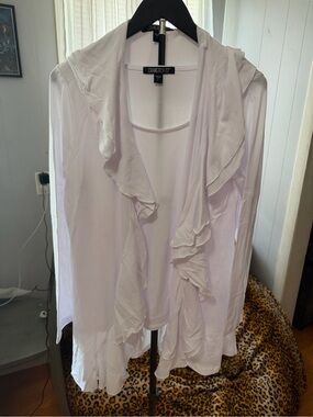Gramercy 22 Cascading Ruffle Open Front Cardigan and Tank Set white Size L NWOT